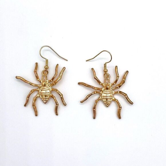 1 1/2” Goldtone Metal Spider Halloween Earrings - Picture 1 of 2